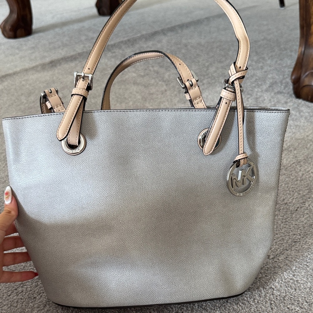 Michael Kors Metallic Silver and Cream Tote